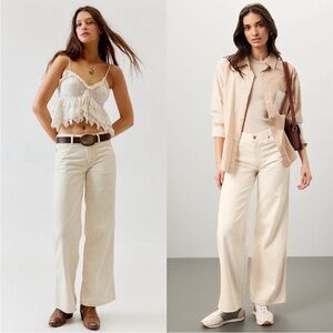 WRANGLER Retro 70s Natural Ivory Cotton & Hemp Denim High Rise Wide Leg Jeans 30